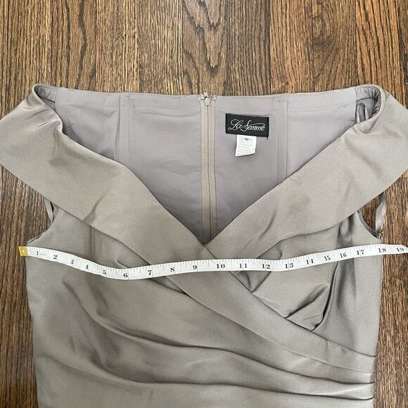 LA FEMME Surplice Off Shoulder Column Gown - Picture 11 of 15